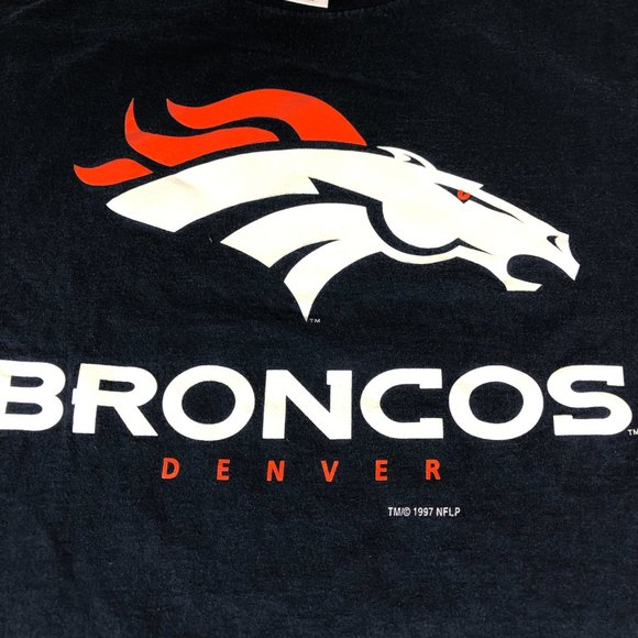 Vintage Denver Broncos Shirt Men's Medium Logo 7 Blue Short Sleeve Made USA 1997 - Picture 2 of 10